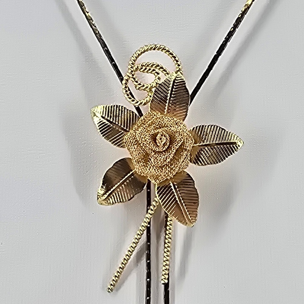 Vintage Gold Tone Rose Floral Slide Bolo Necklace Snake Chain Lariat